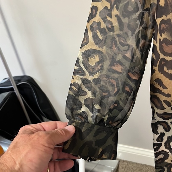 LUISA CERANO Leopard Silk Chiffon Dress Brown Cream Knee Length Shift Sz M - Picture 6 of 13